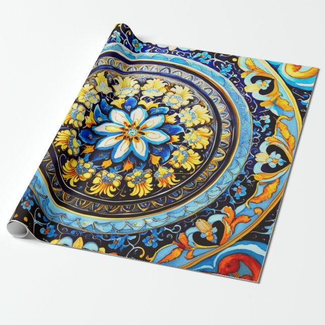 Medieval Roman Italian Blommigt Decoupage Presentpapper (Utrullad)