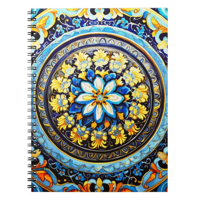 Medieval Roman Italiana Majolica Blommigt Anteckningsbok (Framsidan)