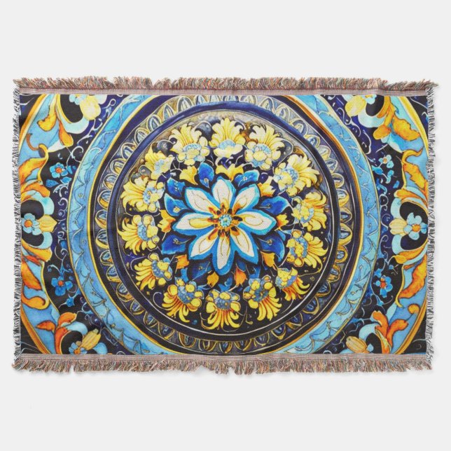 Medieval Roman Italiana Majolica Blommigt Filt (Framsidan)