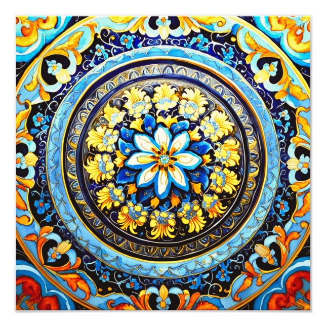 Medieval Roman Italiana Majolica Blommigt Fototryck (Framsidan)