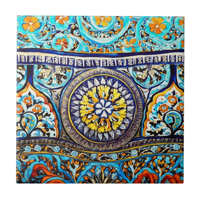 Medieval Roman Italiana Majolica Blommigt Kakelplatta (Framsidan)