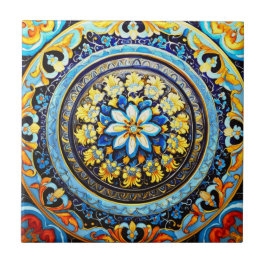 Medieval Roman Italiana Majolica Blommigt Kakelplatta