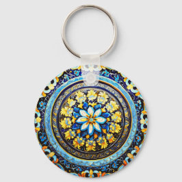 Medieval Roman Italiana Majolica Blommigt Nyckelring