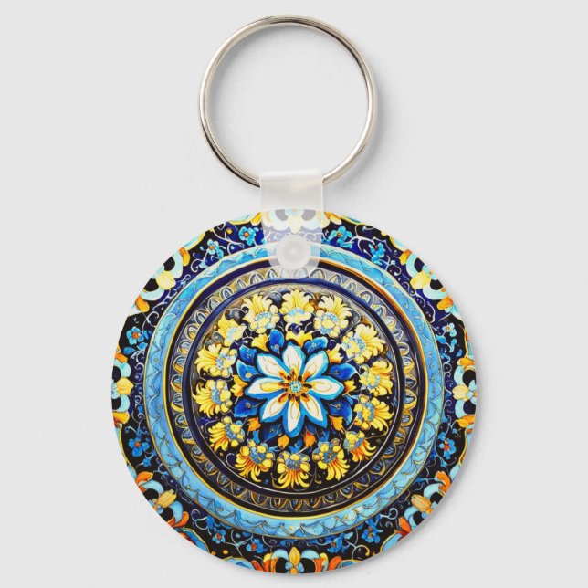 Medieval Roman Italiana Majolica Blommigt Nyckelring (Framsida)