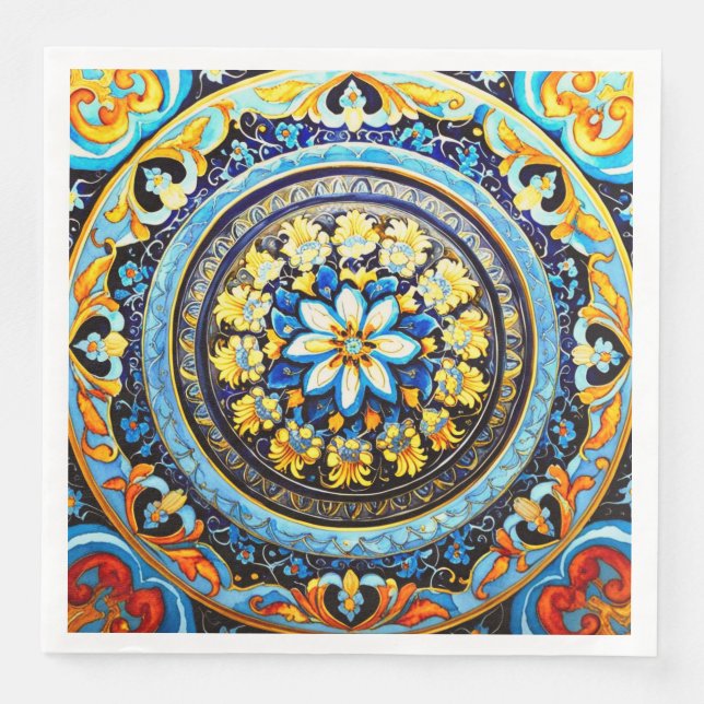 Medieval Roman Italiana Majolica Blommigt Pappersservett (Framsida)