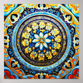 Medieval Roman Italiana Majolica Blommigt Poster