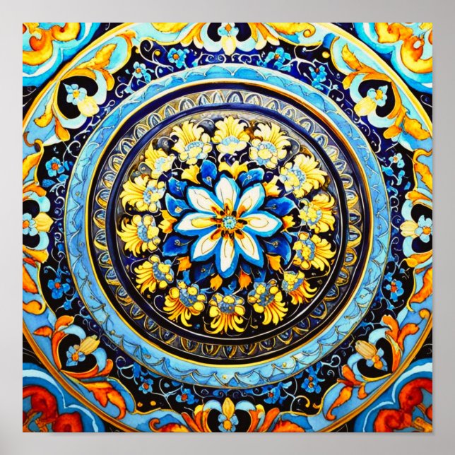 Medieval Roman Italiana Majolica Blommigt Poster (Framsidan)