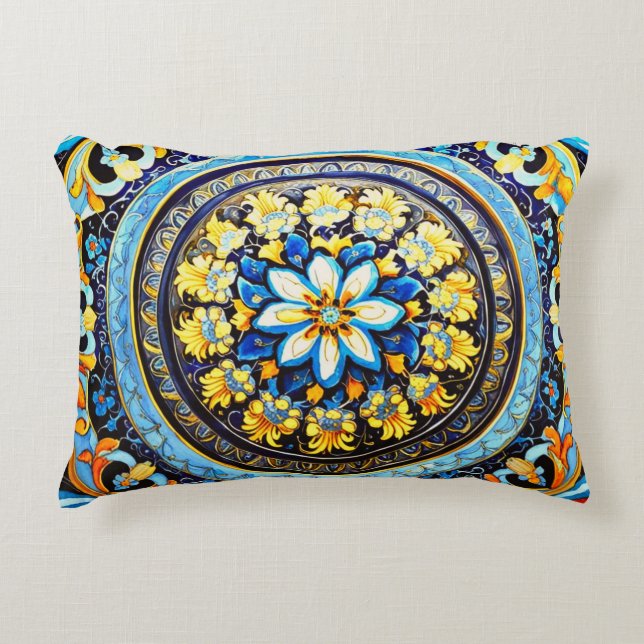 Medieval Roman Italiana Majolica Blommigt Prydnadskudde (Framsidan)