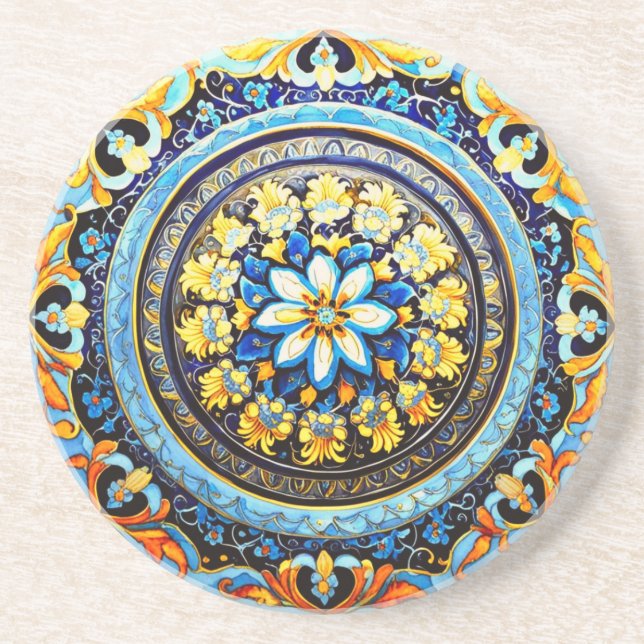 Medieval Roman Italiana Majolica Blommigt Underlägg (Framsidan)