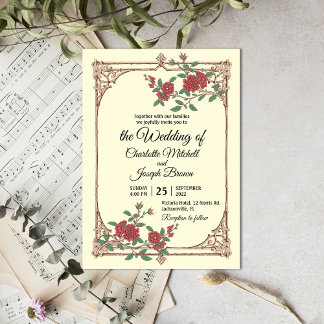 Medieval Romantic med trä Ram Bröllop Inbjudningar