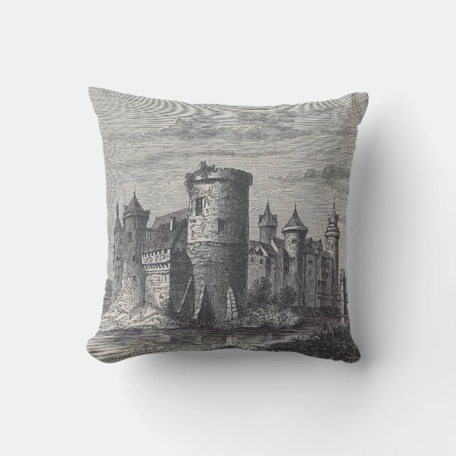 Medieval Rouen Castle | Antique Black & Cream Kudde (Framsida)