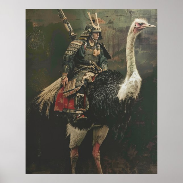 Medieval Samurai Riding Ostrich Poster (Framsidan)