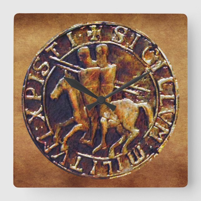 Medieval Seal of the Knight Templar Fyrkantig Klocka (Framsida)