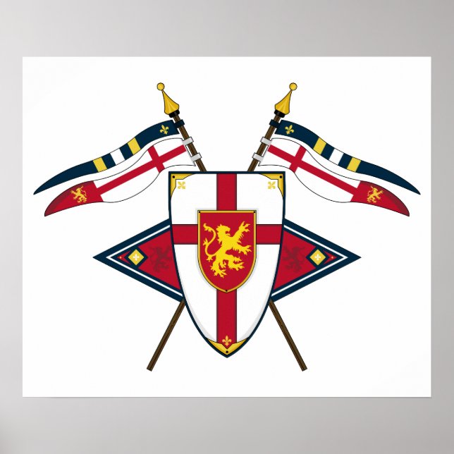 Medieval Shield och Flaggor Card Poster (Framsidan)