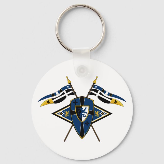 Medieval Shield och Flaggor Keychain Nyckelring (Framsida)