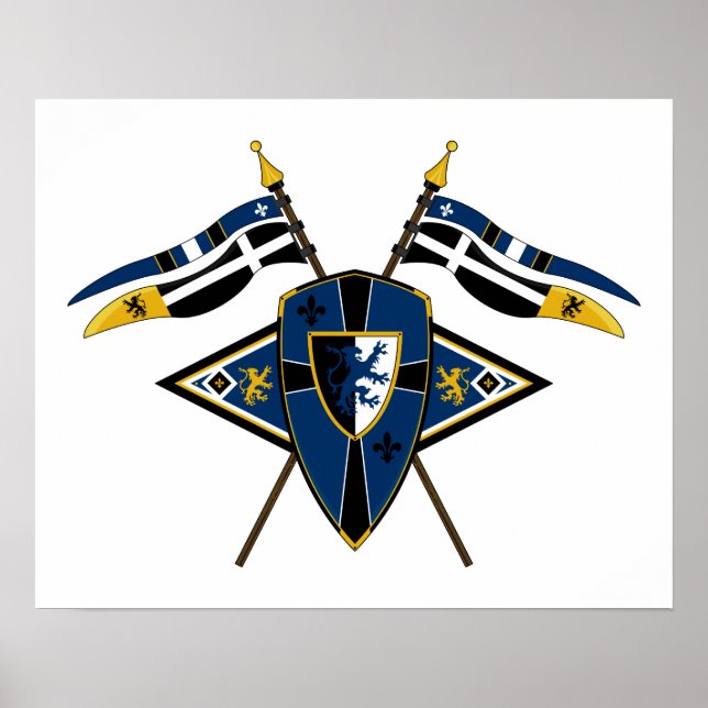 Medieval Shield och Flaggor Poster (Framsidan)
