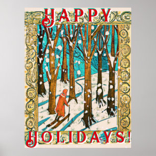 Medieval Skiing Winter Glad helg Poster