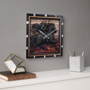 Medieval Steed: Black Gräns Anpassningsbar Fyrkantig Klocka