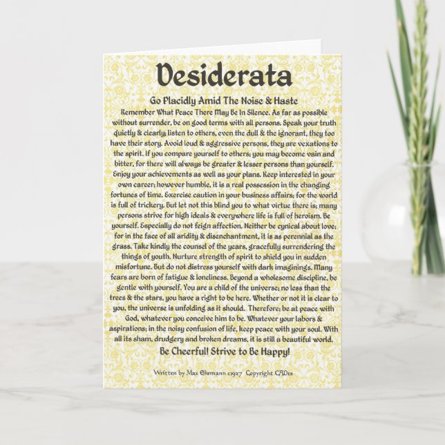 Medieval Stil DESIDERATA-kort Helgkort (Framsida)