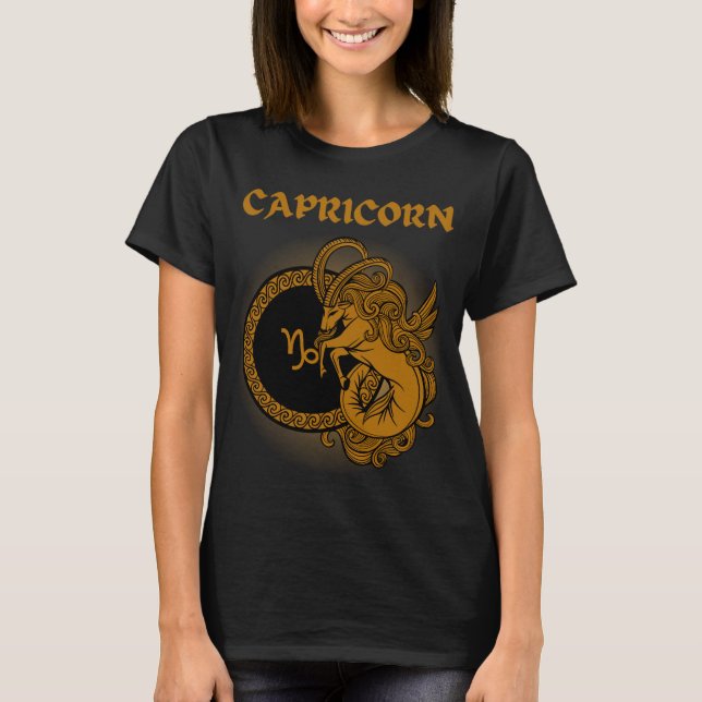 Medieval Stil Zodiac Capricorn T Shirt (Framsida)