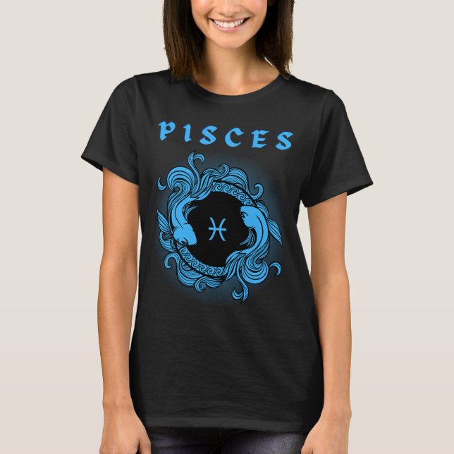 Medieval Stil Zodiac Pisces T Shirt (Framsida)