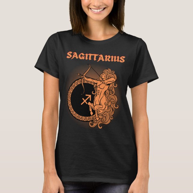 Medieval Stil Zodiac Sagittarius T Shirt (Framsida)