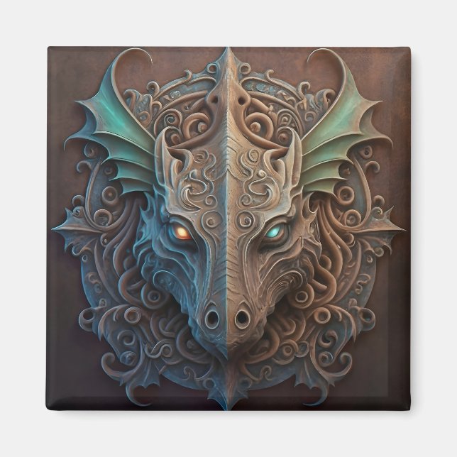 Medieval Stone Gargoyle Dragon Carving Magnet (Framsidan)