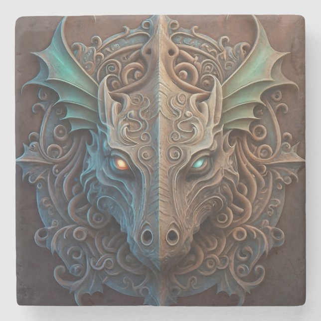 Medieval Stone Gargoyle Dragon Carving Stenunderlägg (Framsidan)