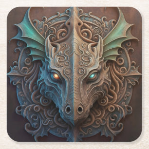 Medieval Stone Gargoyle Dragon Carving Underlägg Papper Kvadrat