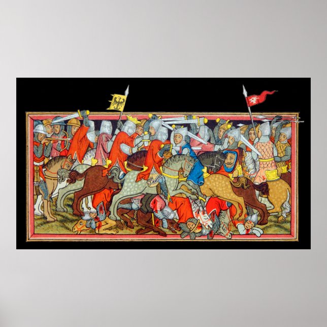 Medieval strid - unik manuskript belysning poster (Framsidan)