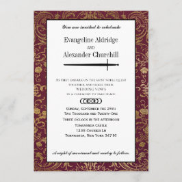 Medieval Sword Elegant Tabletop Gamer Bröllop Inbjudningar