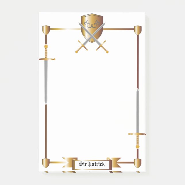 Medieval Sword och Shield Post-it® Notes 4 x 6 Post-it Block (Framsida)