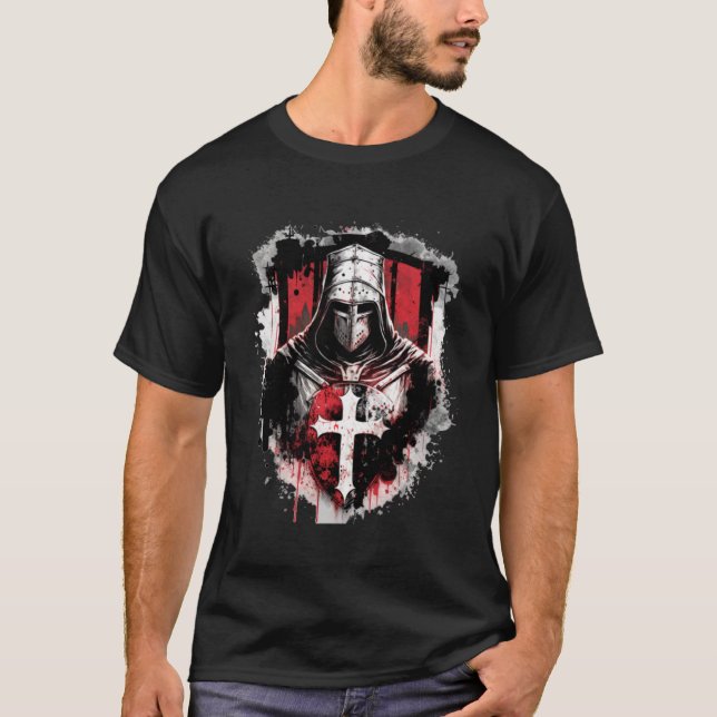 Medieval Templar Knight Crusader Pullover Hoodie T Shirt (Framsida)