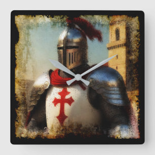 Medieval Templar Knight Fyrkantig Klocka