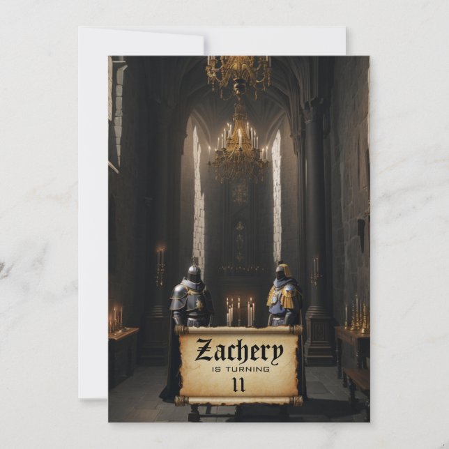 *~* Medieval Theme AP88 Castle 2 KNIGHTS Birthday Inbjudningar (Framsida)