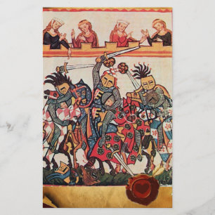 MEDIEVAL TOURNATION, FIGHTING KNIGHTS OCH DAMSEL BREVPAPPER