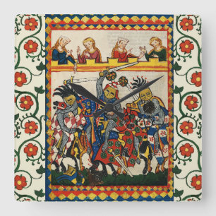 MEDIEVAL TOURNATION, FIGHTING KNIGHTS OCH DAMSEL FYRKANTIG KLOCKA