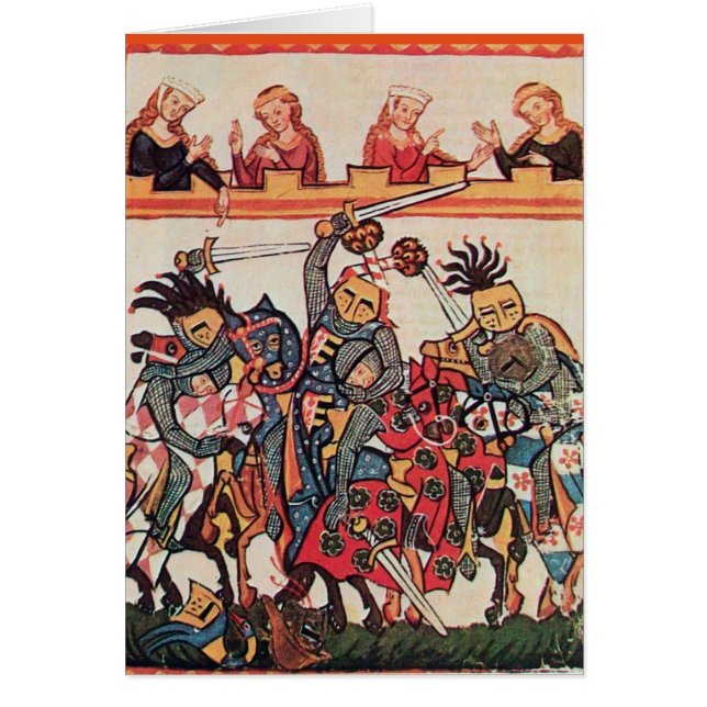 MEDIEVAL TOURNATION, FIGHTING KNIGHTS OCH DAMSEL HÄLSNINGSKORT (Framsidan)