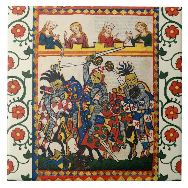 MEDIEVAL TOURNATION, FIGHTING KNIGHTS OCH DAMSEL KAKELPLATTA (Framsidan)