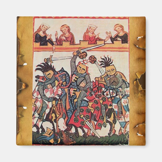 MEDIEVAL TOURNATION, FIGHTING KNIGHTS OCH DAMSEL MAGNET (Framsidan)