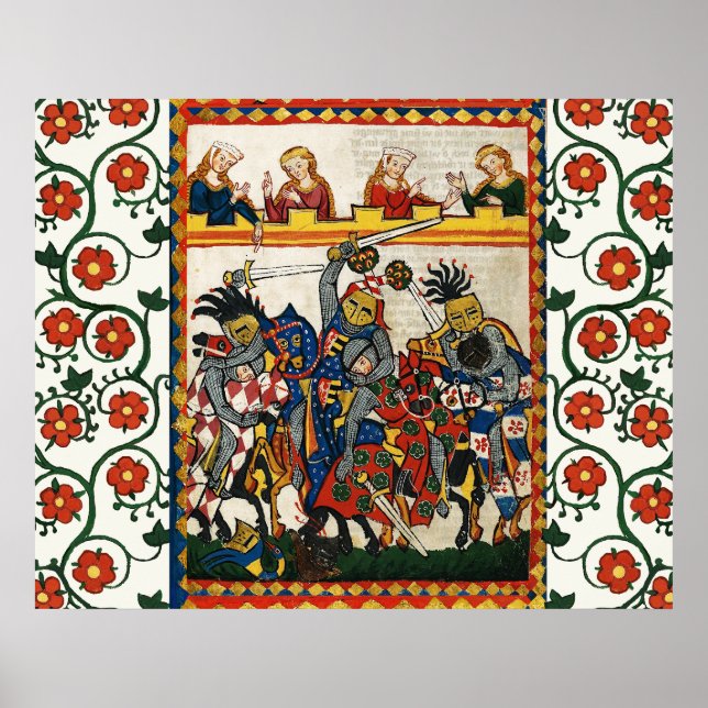 MEDIEVAL TOURNATION, FIGHTING KNIGHTS OCH DAMSEL POSTER (Framsidan)