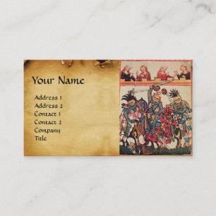 MEDIEVAL TOURNATION,FIGHTING KNIGHTS Parchment Visitkort