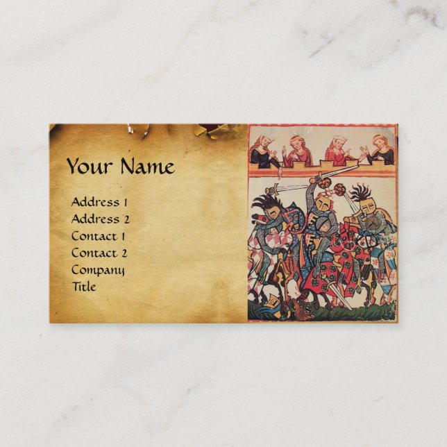 MEDIEVAL TOURNATION,FIGHTING KNIGHTS Parchment Visitkort (Framsida)
