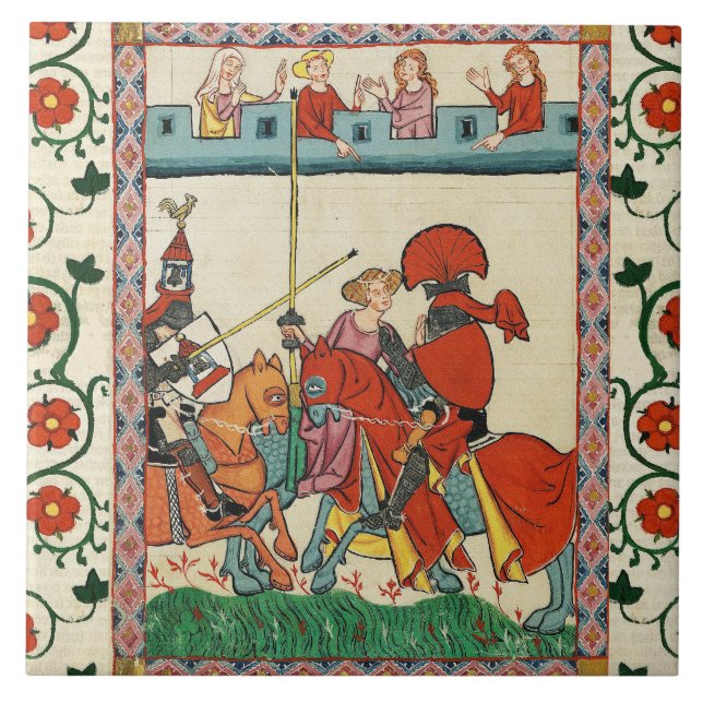 MEDIEVAL TOURNATION,KNIGHTS HORSEBACK OCH DAMSEL KAKELPLATTA (Framsidan)