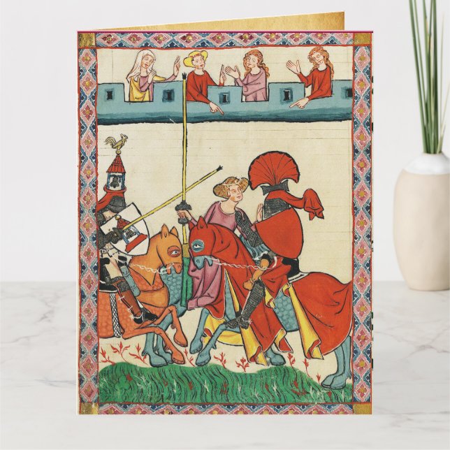 MEDIEVAL TOURNATION,KNIGHTS HORSEBACK OCH DAMSEL KORT (Framsida)