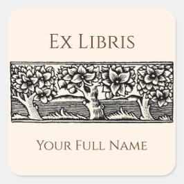 Medieval Träd Ex Libris Bookplate, redigerbar Fyrkantigt Klistermärke