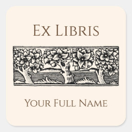 Medieval Trees Ex Libris Bookplate, Book Labels Fyrkantigt Klistermärke
