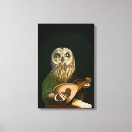 Medieval Uggla spelar lute - Antropomorfisk konst Canvastryck