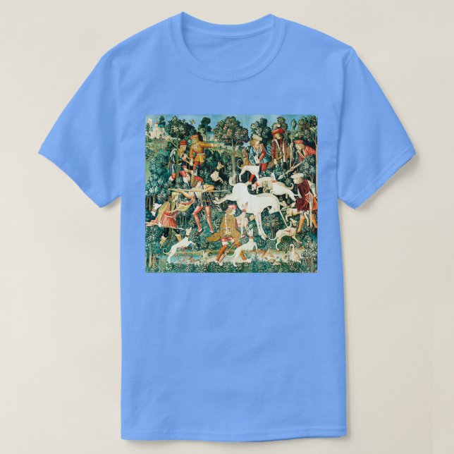 Medieval Unicorn Blommigt Tapestry 3 T Shirt (Design framsida)