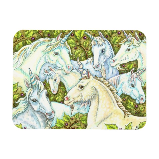 MEDIEVAL UNICORN HERD, HORSES, STALLION Fantasy Magnet (Horisontell)